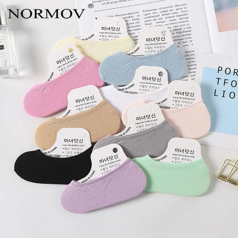 

NORMOV Socks 10 Pairs Summer Candy Color Boat Socks Women Cute Velvet Invisible Soft Absorb Sweat Casual Basic Cotton Socks