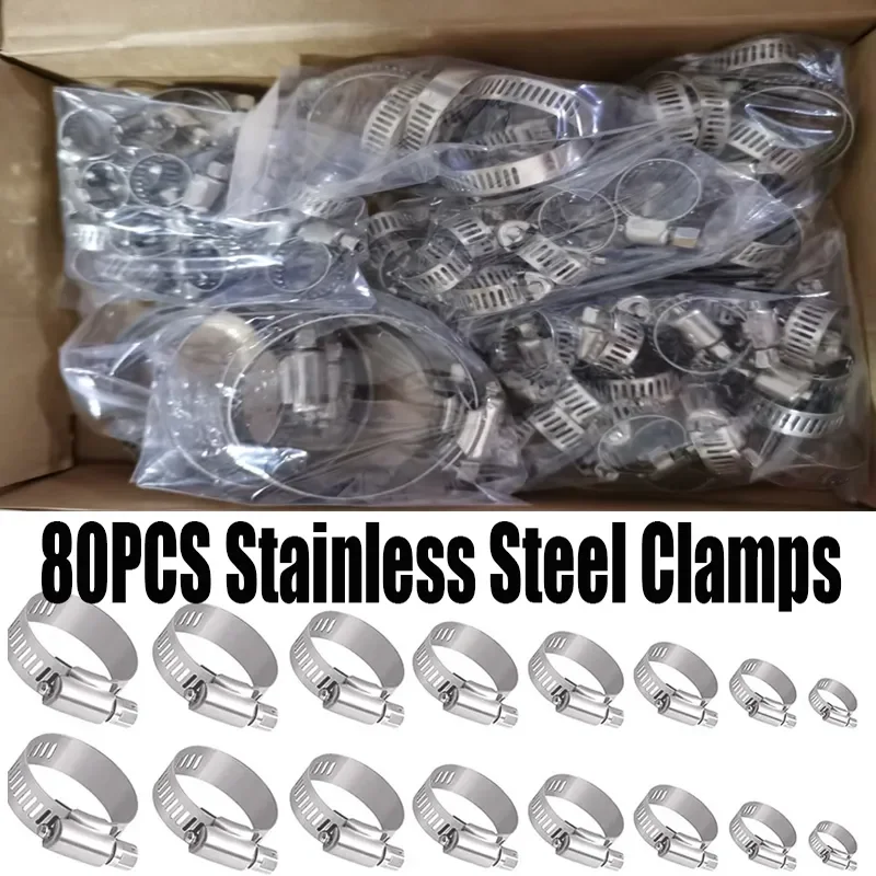 

Steel Hose Clamp 80PCS Hoop Pipe Clamps Fixed Automotive Pipes Clip 6-51MM Tool Set, Unbelievably Durable & Reliable Clips for H
