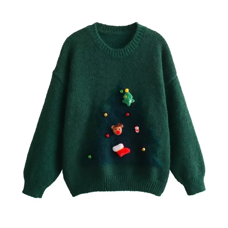 

TRAF ZR O-neck Pullovers Christmas Sweater Women 2024 Knit Y2k Knitwears Winter Sweaters Ladies 2023 Knitted Long Sleeve Top