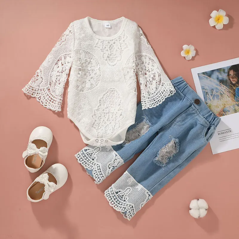 

Fashion Kids Girls Clothes Outfits Spring & Autumn Baby Girl Clothes Set Cotton Mesh T-shirt Jeans Newborn Clothing 9-24 Months