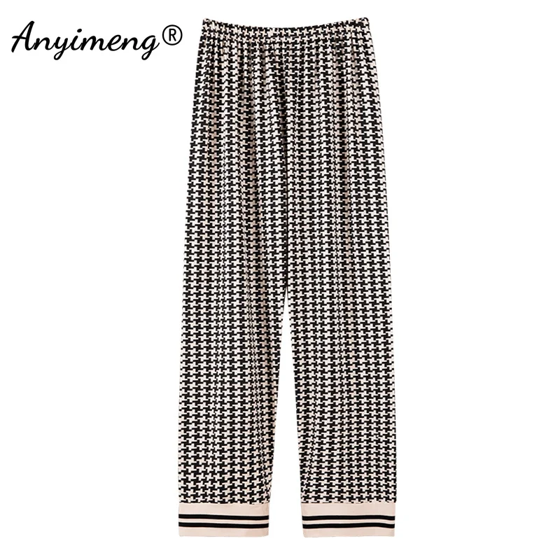 

New Spring Autumn Winter Soft Cotton Women's Sleep Bottom M-4XL Pink Plaid Lounge Pants Fashion Womens Long Pants Loose Trousers