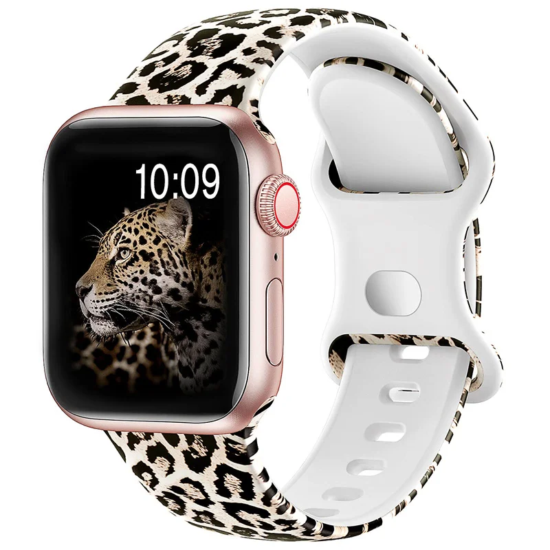 Leopard Strap For Apple Watch ultra band 49mm 44mm 40mm 38mm 42mm Printed Sport Silicone bracelet iWatch series 8 3 4 5 6 se 7