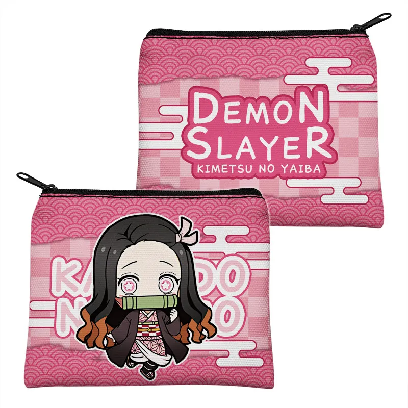 Фото Популярный аниме-кошелек One Piece, холщовая сумка для карт Demon Slayer, мини-кошелек на молнии с Танджиро, милая мини-сумочка на молнии, подарок №3
