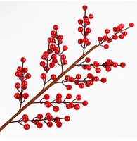 2pcs of 9 branch red cherry berry artificial flower fruit branch for christmas wedding new year birthday party home natural deco