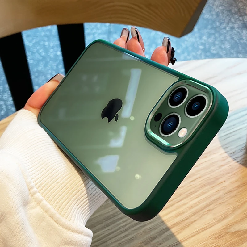 

Luxury Transparent Metal Lens Protection Case For iPhone 13 12 Mini 11 Pro XS Max XR X 7 8 Plus Silicone Bumper Shockproof Cover