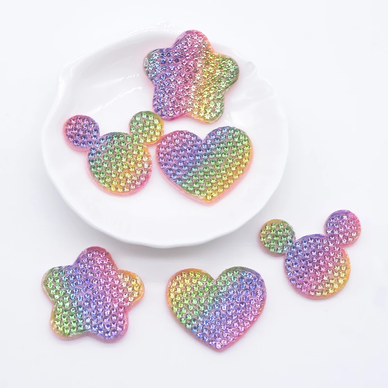 Ful Rhinestone Heart Star Mouse Head Applique For Diy Clothes Hat Shoes Patches Headwear Hair Clip Decor Accessories