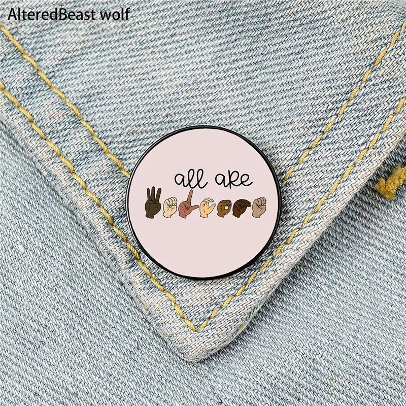 

All are Welcome Printed Pin Custom Funny Brooches Shirt Lapel Bag Cute Badge Cartoon Cute Jewelry Gift for Lover Girl Friends