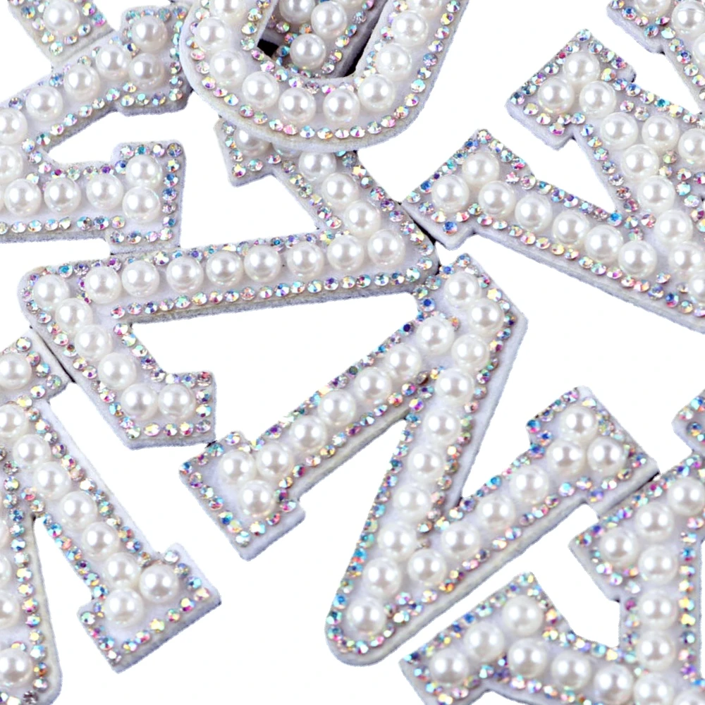 

4.5CM Pearl Letter Patches Rhinestone Alphabet Patches for Clothes 3D Beads Applique Iron on Badge for Bag Hat Jean ABC DEF A-Z