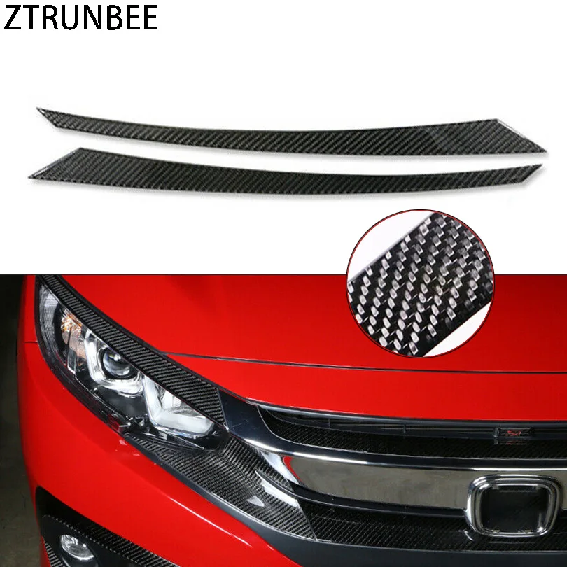 

2pcs Real Carbon Fiber Headlight Head Lamp Light Eyebrow Eyelid Overlays Trim Cover Accessories for Honda Civic 2016-2021