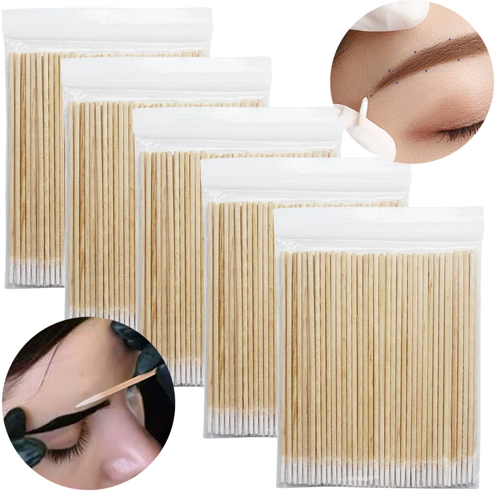 

500/1000pcs Micro Brushes Disposable Cotton Swab Wood Cotton Buds Swabs Ear Clean Stick Eyelash Extension Glue Removing Tools