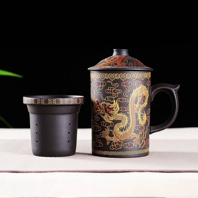 Китайская кружка для чая из фиолетовой глины с драконом 10 унций