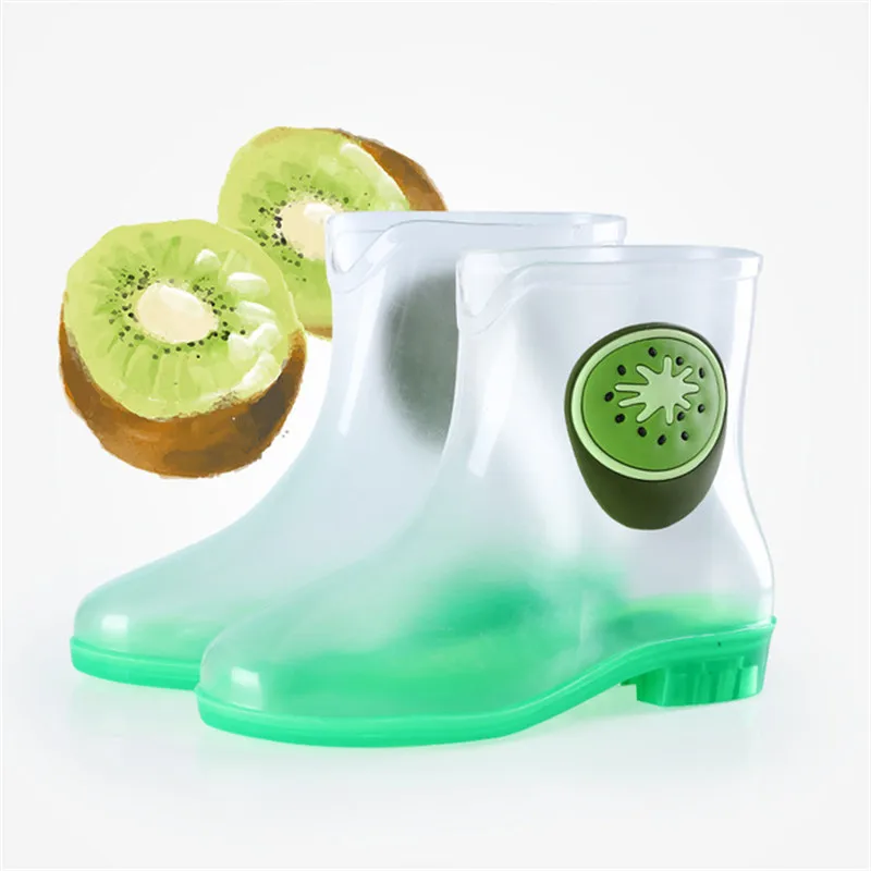 New Women Rain Shoes Fruit Transparent Rain Boots Water Shoes Fashion Cartoon Women's Short Water Boots Galoshes