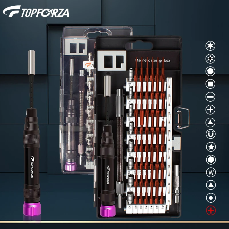 

TOPFORZA 58 in 1 Precision Screwdriver Bit S2 Magnetic Torx Hex Head Screwdrivers Cell Phone Repair Tools Household Multi-tools