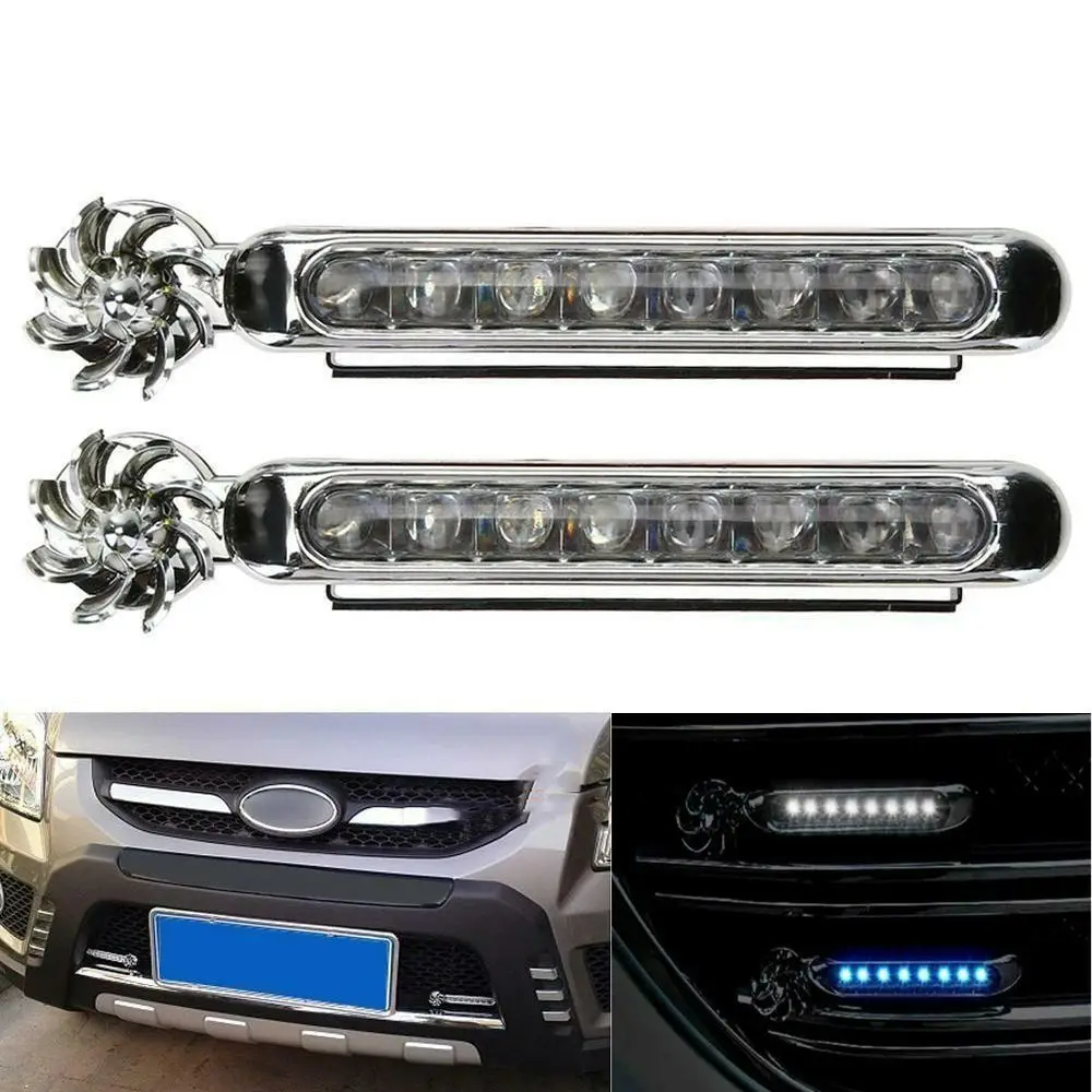 

2PCS Universal Wiring Free 8 LED High Brightness Headlight Lamp Daytime Running Light Car Light Wind Powered Light