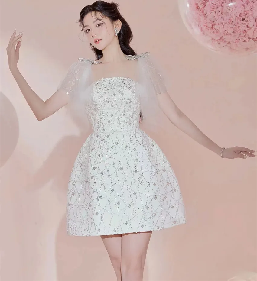 Женское мини-платье с блестками летнее платье квадратным вырезом сетчатым