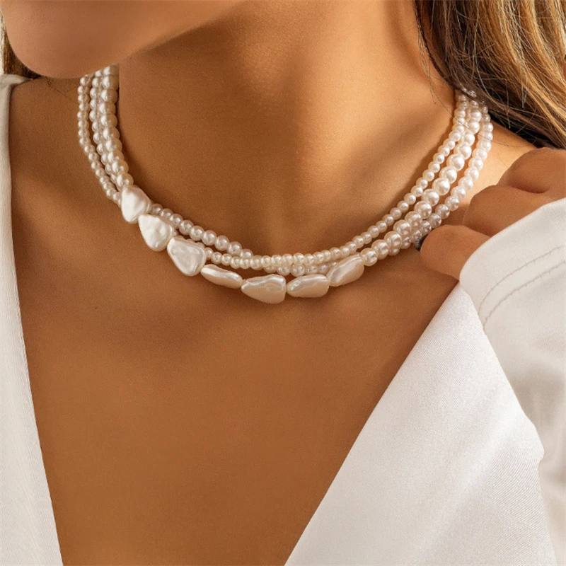 

XINSOM Multilayer Pearl Choker Necklace For Women Elegant Party Wedding Statement Necklace Collier Femme Fashion Jewelry Gift