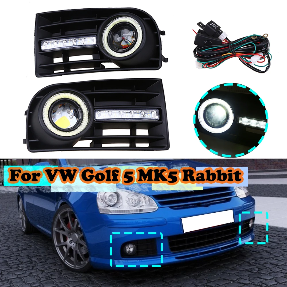 Car Fog Light Assembly with Angel Eye Daytime Running Light Turn Signal Grill For VW Golf 5 MK5 Rabbit 2005 2006 2007 2008 2009