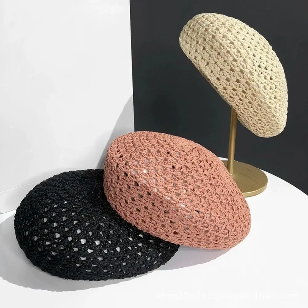 

Fashion Female Summer Breathable Beret Hat Hollow Breathable Cap Painter Hat