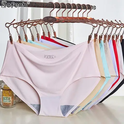 Women Underwear Ice Silk Seamless Panties Women's Comfortable Breathable Mid-waist Light Sexy Solid Colours Plus Size Underpants