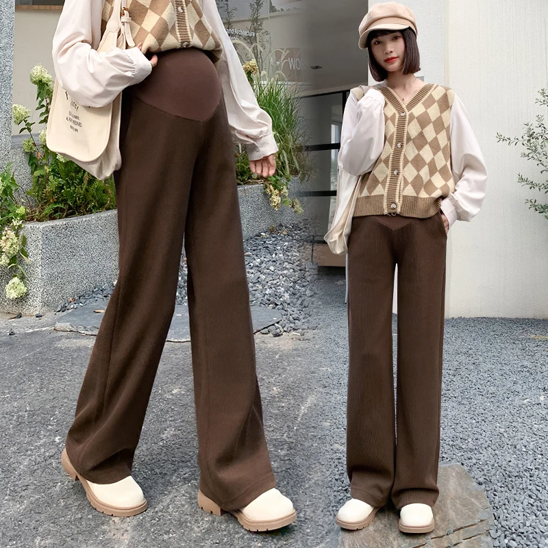 

Осень-зима 2220 плотные длинные брюки для беременных свободные прямые брюки с широкими штанинами для беременных повседневные брюки для берем...