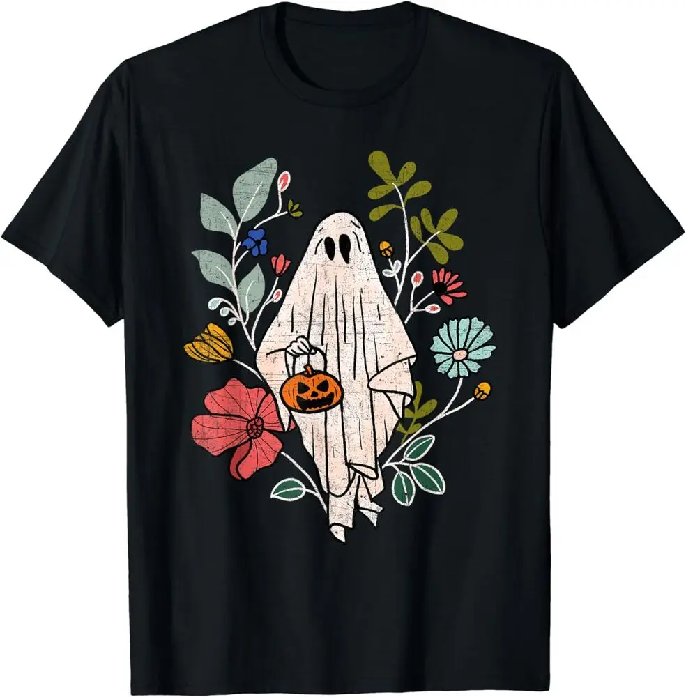 Ретро цветочные призраки Милая Веселая Женская футболка для Хэллоуина унисекс