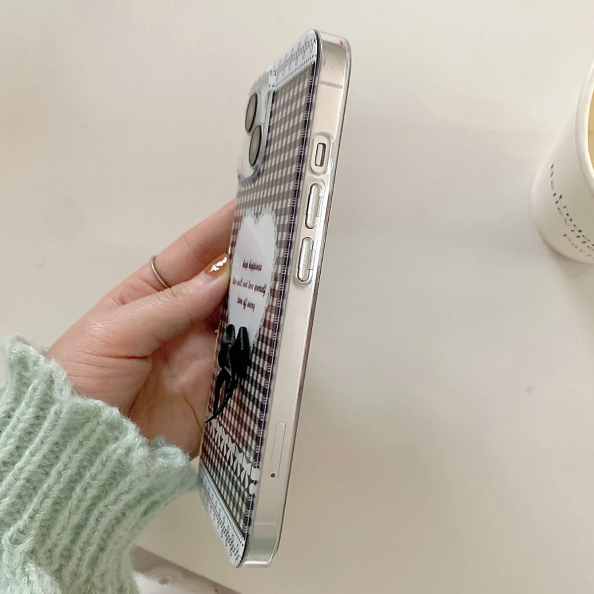 Блестящий двухсторонний IMD чехол с милым бантом в клетку для iPhone 15 13 14 12 Pro Max