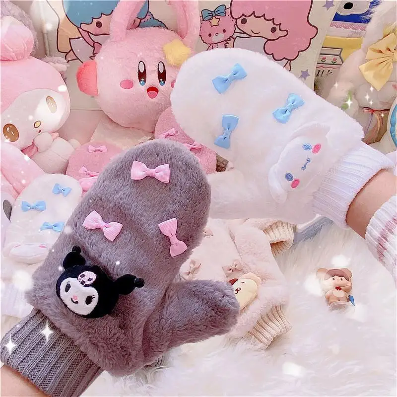 

Sanrioed Cinnamoroll Kuromi My Melody милые осенние и зимние японские искусственные теплые женские перчатки
