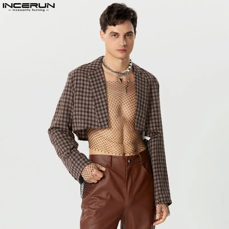 

Мужской Блейзер в клетку с отложным воротником и длинным рукавом