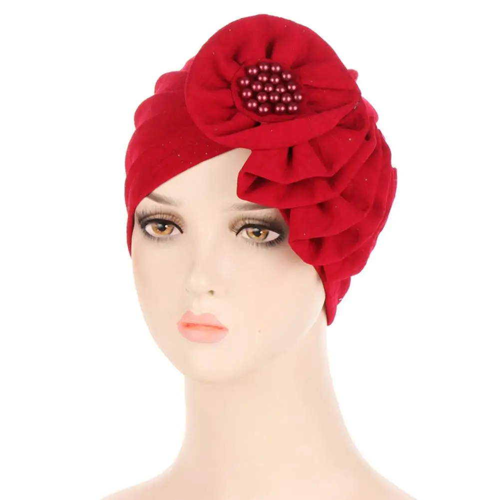 

Bonnet Anti-pilling Lady Cap Pure Color Women Cap Flower Shape Head Accessory