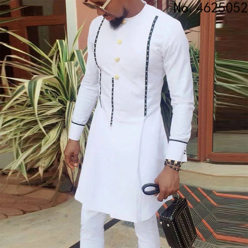 

Африканская одежда для мужчин, весна-лето, африканские мужские белые рубашки с длинным рукавом, без брюк