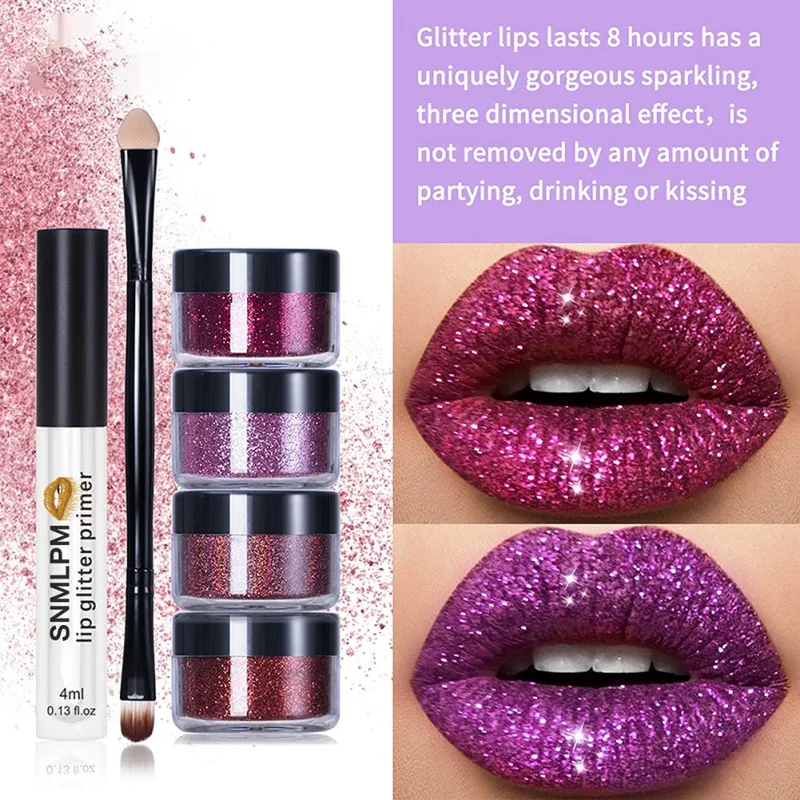 

4Pcs Diamond Glitter Lip Gloss Set Shimmer Sparkle 4D Lightweight Volumizing Texture Lip Glaze Tinted Long Lasting Beauty Health