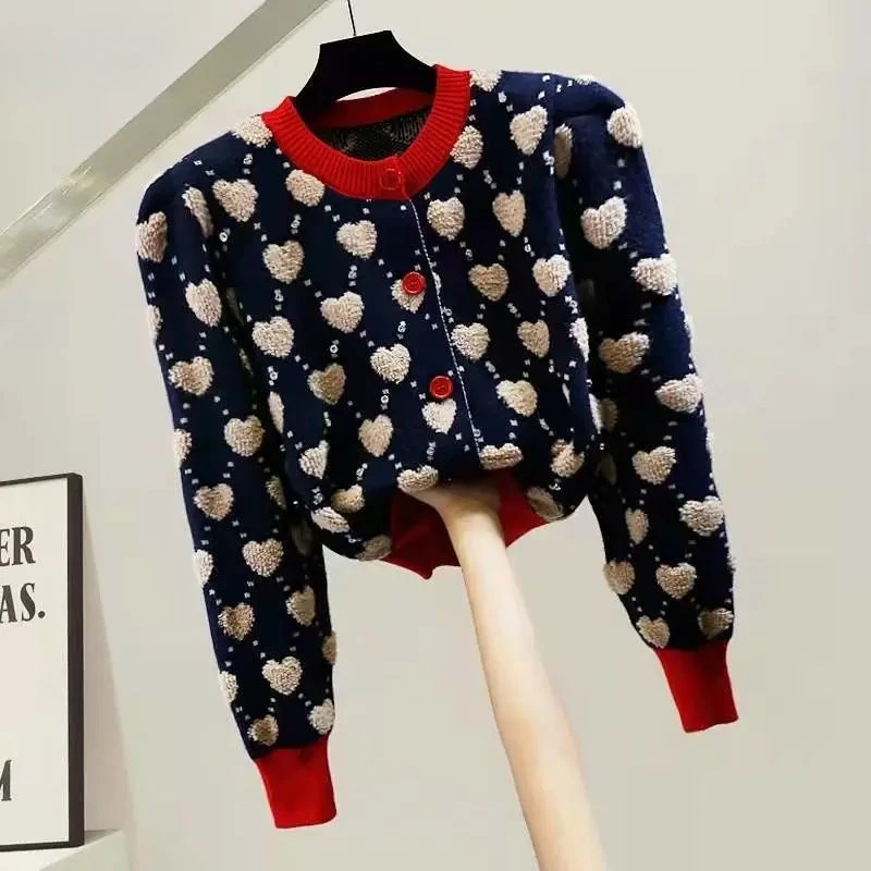 Женский трикотажный свитер на пуговицах короткий кардиган с длинным рукавом и