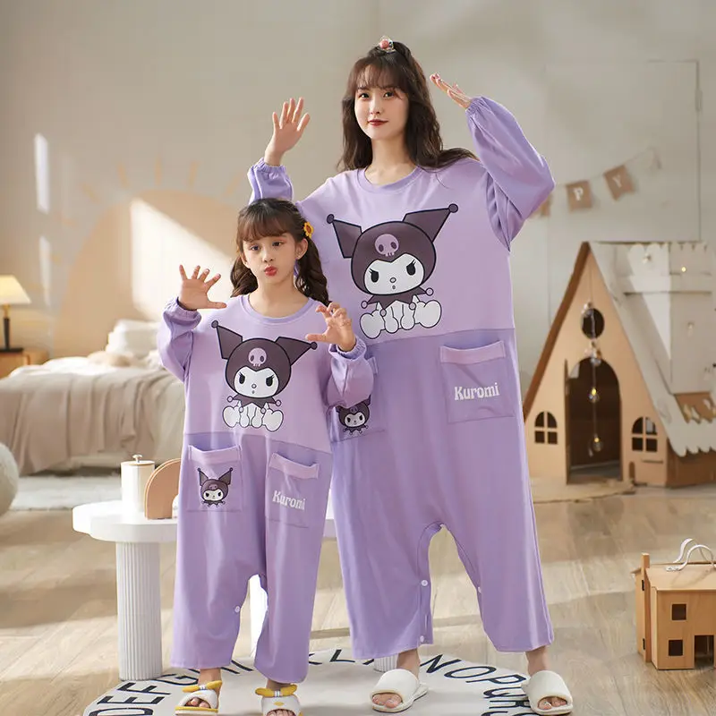 

Cartoon Sanrio Hellokittyed Kuromi My Melody One-Piece Pajamas Parent-Child Mother-Daughter Children Anti-Kick Homewear Homewear