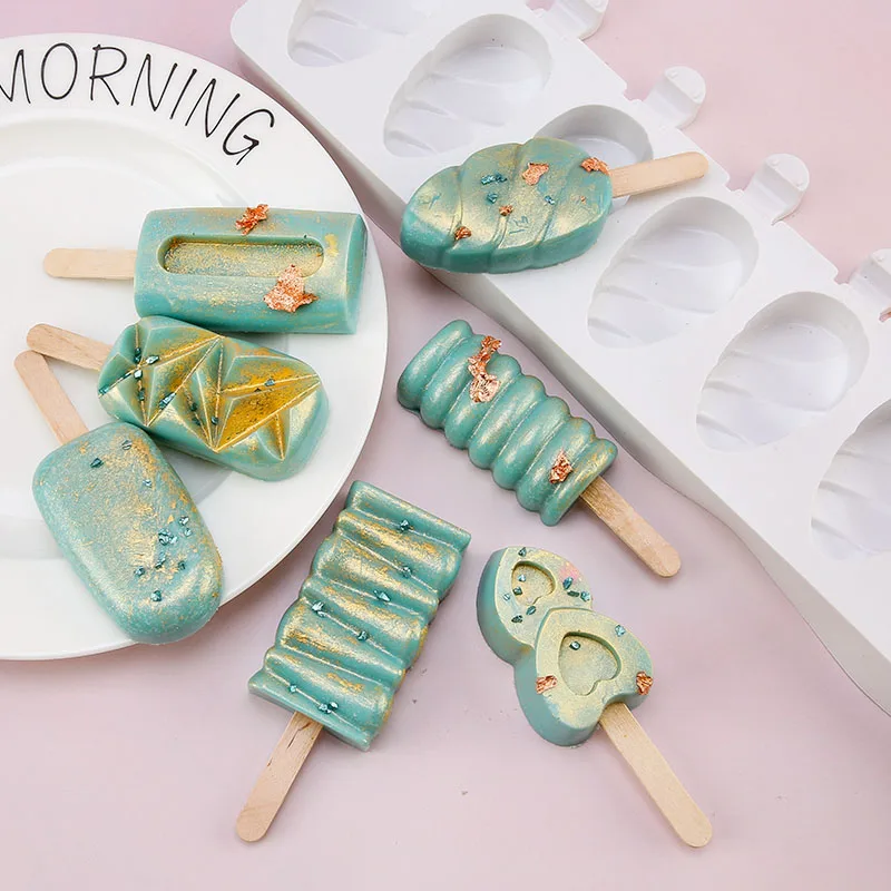 

Homemade 8Hole Silicone Ice Cream Mold Ice Pop Cube Tray Popsicle Barrel Mold Dessert DIY Mould Maker Tool with Popsicle Stick