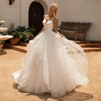 lace wedding dress 2022 spaghetti straps v neck backless sexy bridal gown a line sleeveless court train modern vestidos de novia