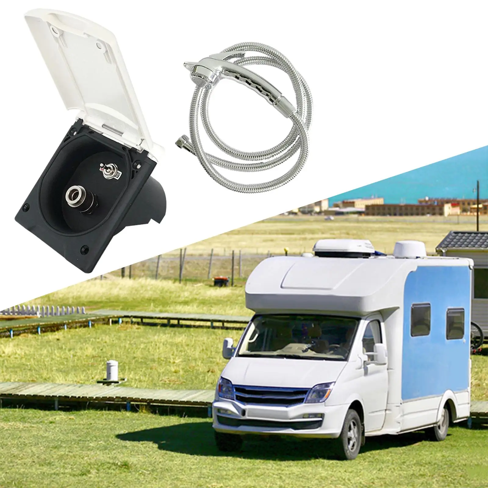 

RV Exterior Shower Box Kit W/ Faucet Hose Cowboy Shower for Marine Motorhome