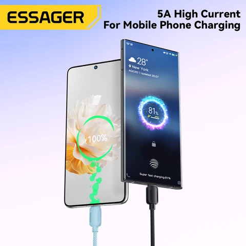 Essager 100 Вт USB-кабель типа C 5A PD Кабель для быстрой зарядки Тип C Провод для iPhone15 Xiaomi Samsung Huawei Oppo Oneplus Macbook iPad