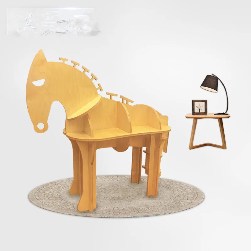 

Creative bookshelves, floor shelves, wooden horse bookshelves, desks, several entrance tables, animal shapes, living room