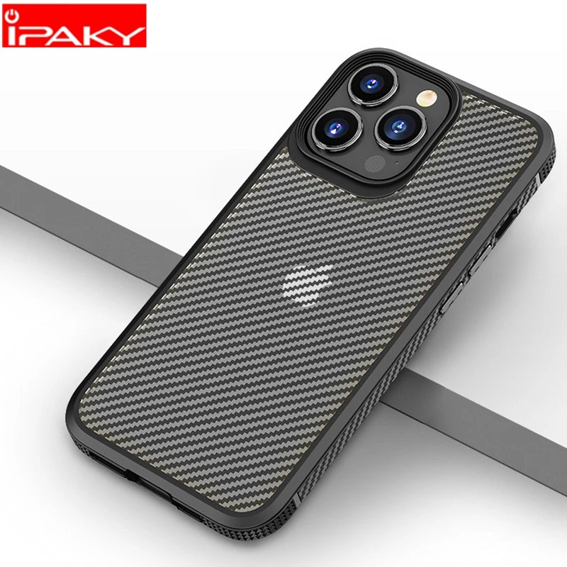 

for iPhone 14 13 Case IPAKY 14 Pro 14 Plus Carbon Fiber Translucent Back Airbags Shockproof Case for iPhone 13 14 Pro Max Case