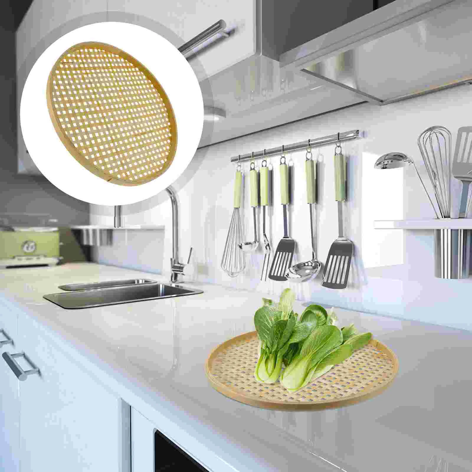 

Weaved Shallow Tray Breakfast Serving Tray Wicker Tray Butler Tray Kids Basket Bamboo Sieve Fruit Breakfast Plates