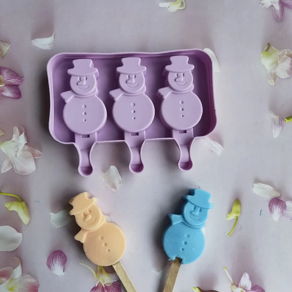 

Cartoon Snowman Ice Cream Silicone Mold DIY Dessert Popsicle Ice Cream Mold Ice Grid Making Summer Party Supplies