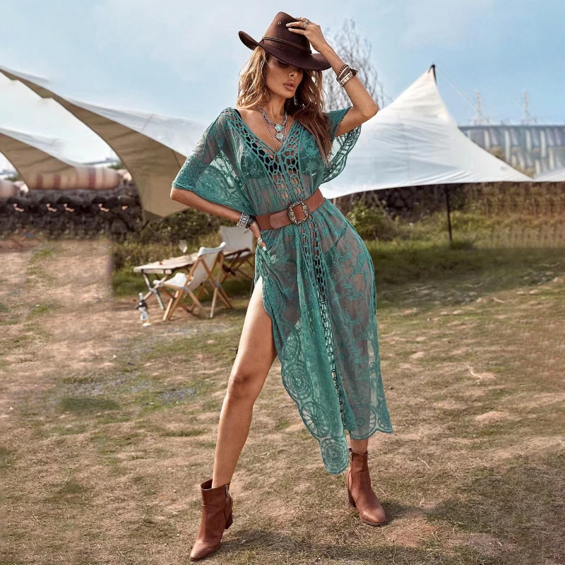 Женское вязаное крючком платье летнее пляжное бикини 2022 праздничные длинные