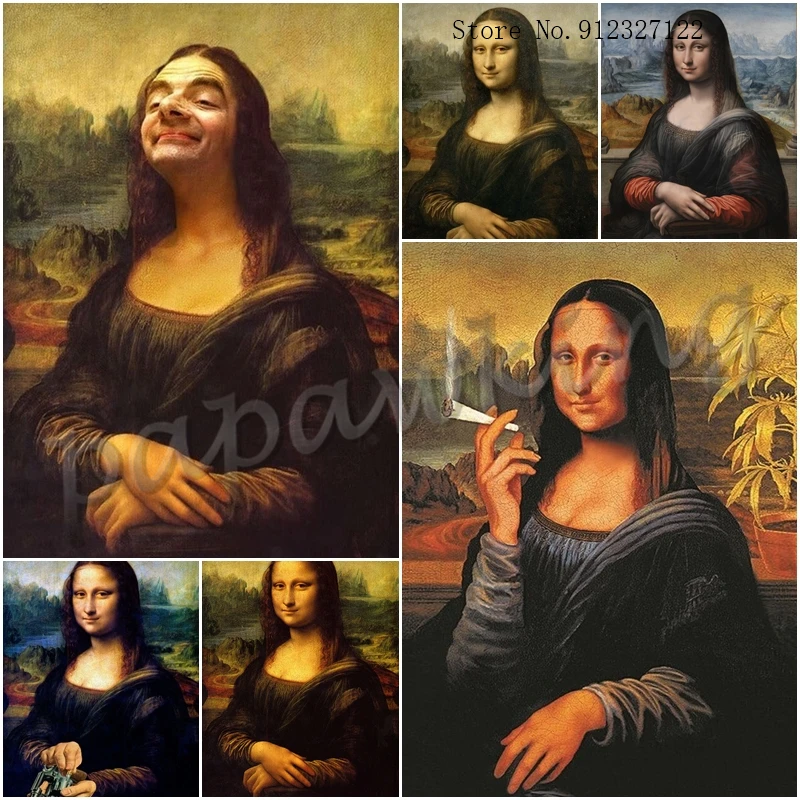 5D Funny Mona Lisa Mr Bean Portrait Figure Diamond Painting Wall Art Diamond Mosaic Embroidery Cuadros for Interior Home Decor