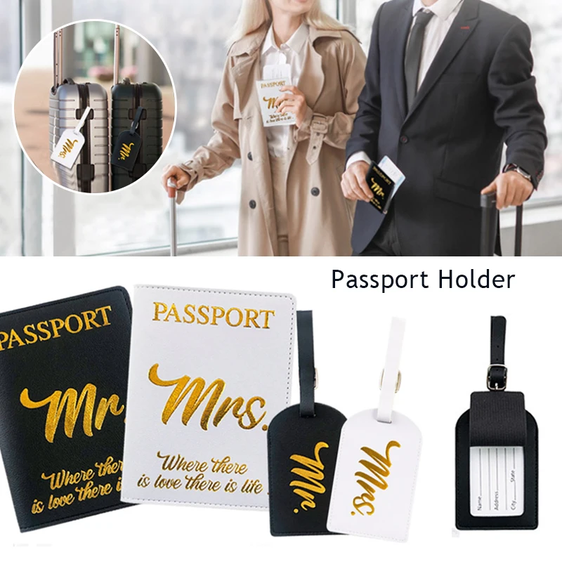 

Mr Mrs Lover Couple Passport Cover Embroidery Letter Women Men Travel Wedding Gift Covers Card Holder Travel Cases Accessories