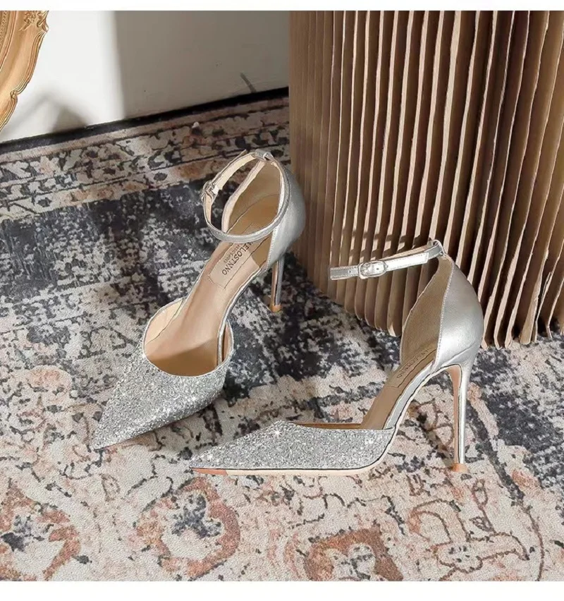 2023 Summer Brand Women's High Heels Shiny Women's Sandals Sexy Party Women's Pumps High Quality Comfortable Wedding Shoes