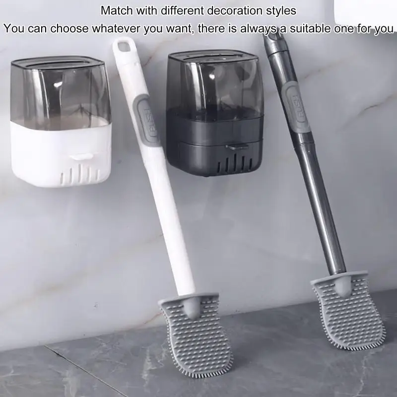 

Wall-Mounted Toilet Brush Long Handle Refillable Toilet Brush With Holder Silicone TPR Brush For Corner Cleaning Bathroom Tools