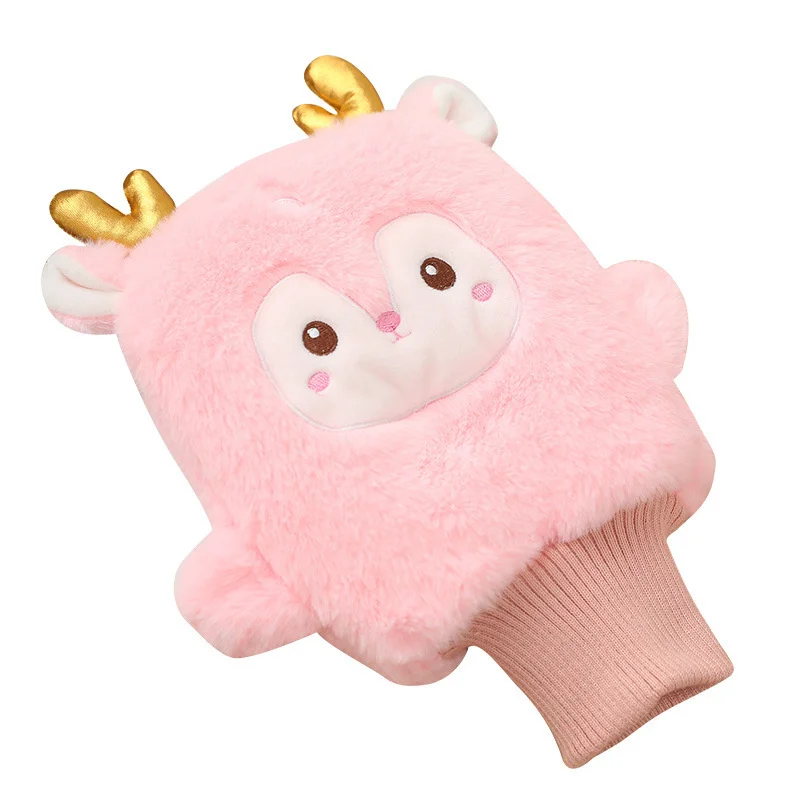 

Новые осенне-зимние Утепленные перчатки для девочек с мультяшным рисунком и рукавами с животными теплые плюшевые перчатки с кроликом