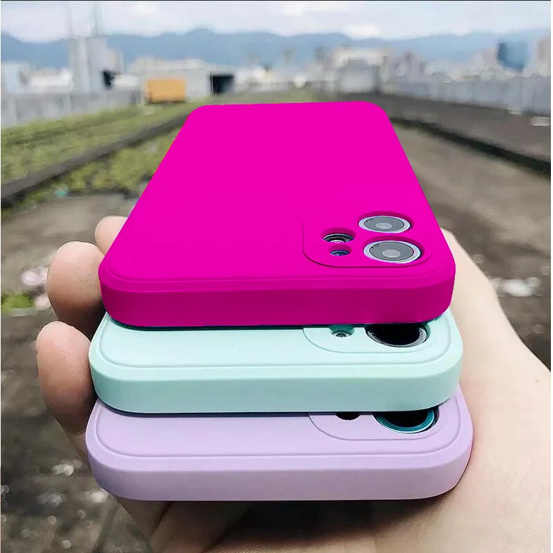 

Оригинальный квадратный Мягкий силиконовый чехол для телефона iPhone 13 11 12 Pro XS Max X XR 7 8 Plus SE 2020 ударопрочный розовый чехол