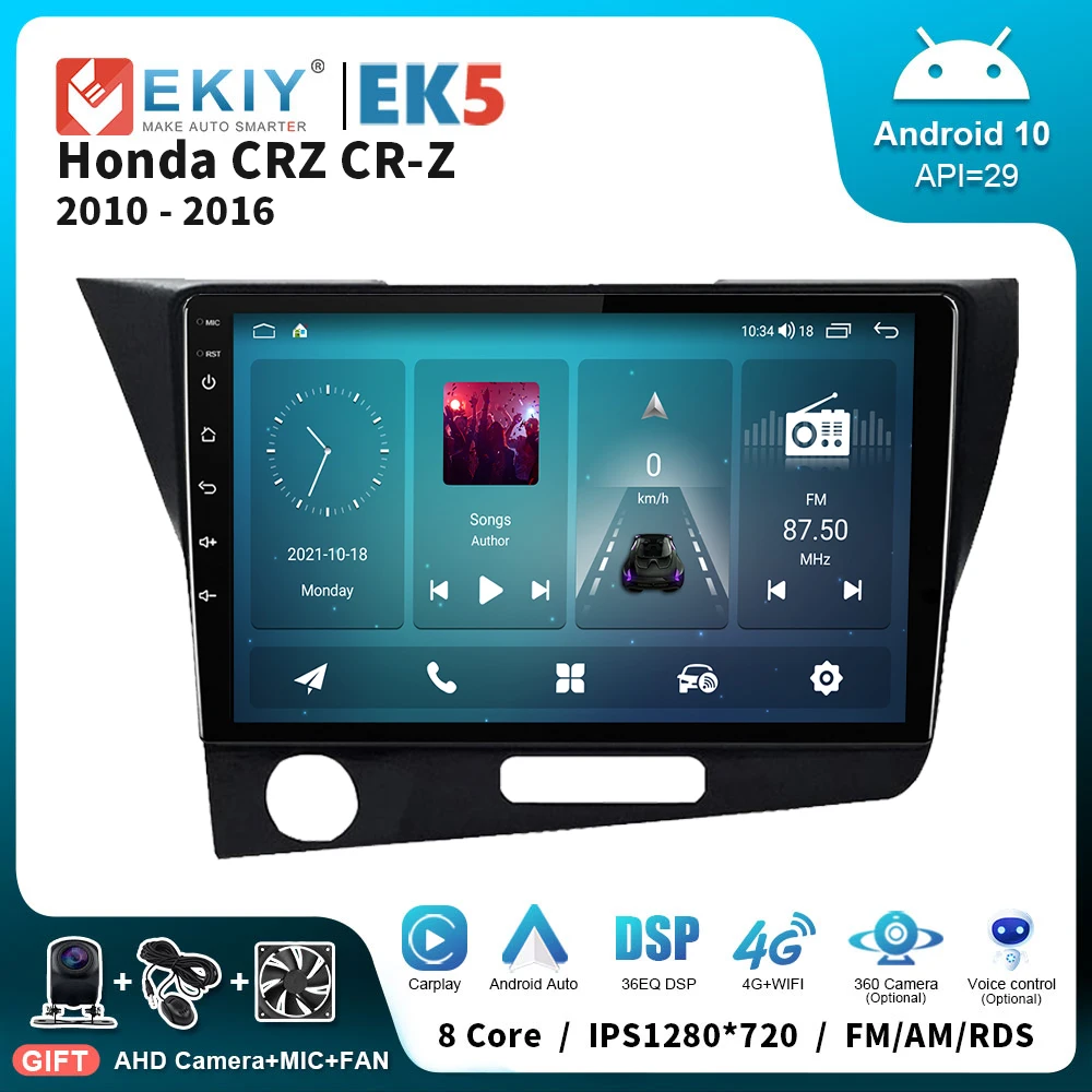 Ekiy ek5 android 10 rádio do carro para honda crz CR-Z 2010-2016 voz ai bluetooth usb universal video player carplay estéreo gps navi