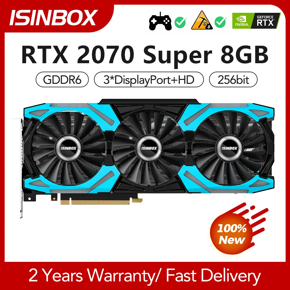 

Видеокарта ISINBOX RTX 2070 Super, 8 ГБ, бит, GDDR6, игровая видеокарта для NVIDIA GeForce PCIE PCI-E3.0 16X 3 * DP HD, слот для ПК GP